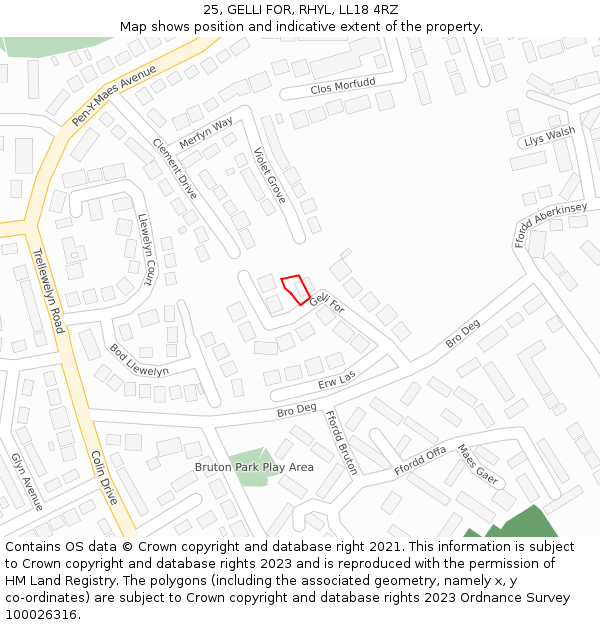 25, GELLI FOR, RHYL, LL18 4RZ: Location map and indicative extent of plot