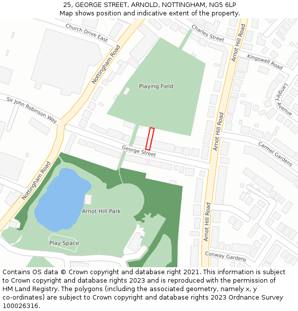 25, GEORGE STREET, ARNOLD, NOTTINGHAM, NG5 6LP: Location map and indicative extent of plot