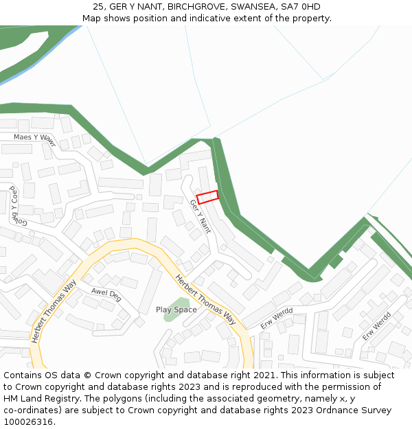 25, GER Y NANT, BIRCHGROVE, SWANSEA, SA7 0HD: Location map and indicative extent of plot