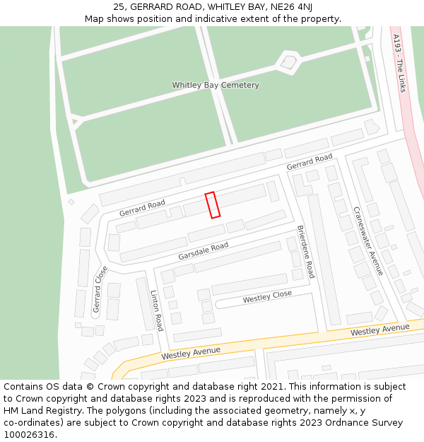25, GERRARD ROAD, WHITLEY BAY, NE26 4NJ: Location map and indicative extent of plot