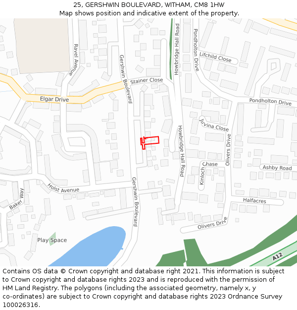 25, GERSHWIN BOULEVARD, WITHAM, CM8 1HW: Location map and indicative extent of plot