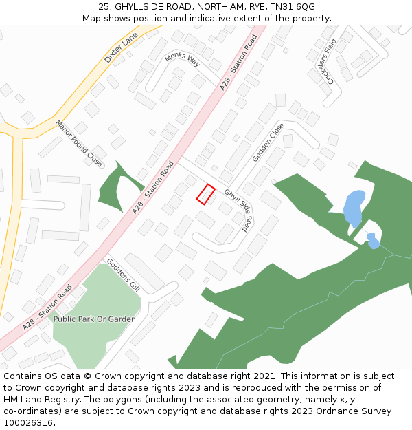 25, GHYLLSIDE ROAD, NORTHIAM, RYE, TN31 6QG: Location map and indicative extent of plot