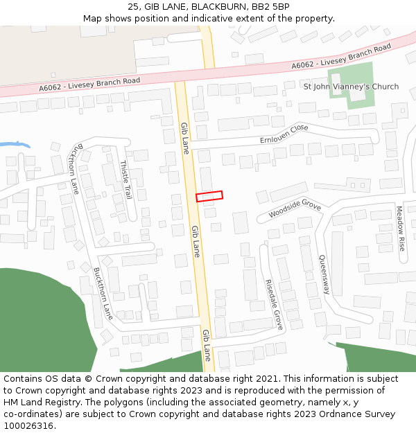 25, GIB LANE, BLACKBURN, BB2 5BP: Location map and indicative extent of plot