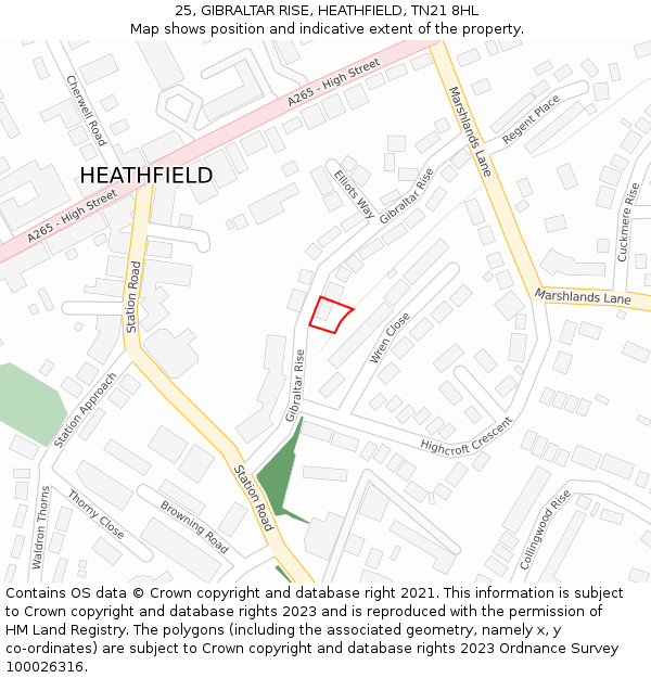 25, GIBRALTAR RISE, HEATHFIELD, TN21 8HL: Location map and indicative extent of plot