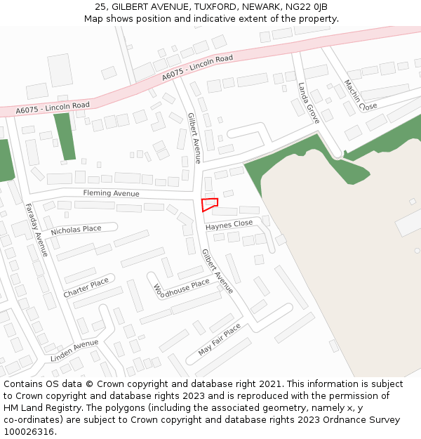 25, GILBERT AVENUE, TUXFORD, NEWARK, NG22 0JB: Location map and indicative extent of plot