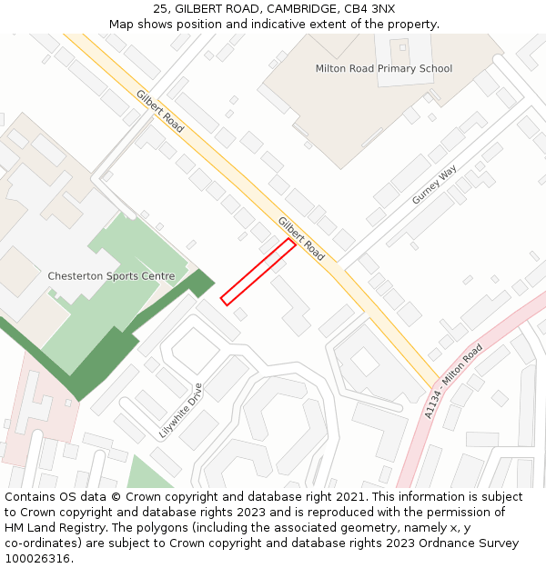 25, GILBERT ROAD, CAMBRIDGE, CB4 3NX: Location map and indicative extent of plot