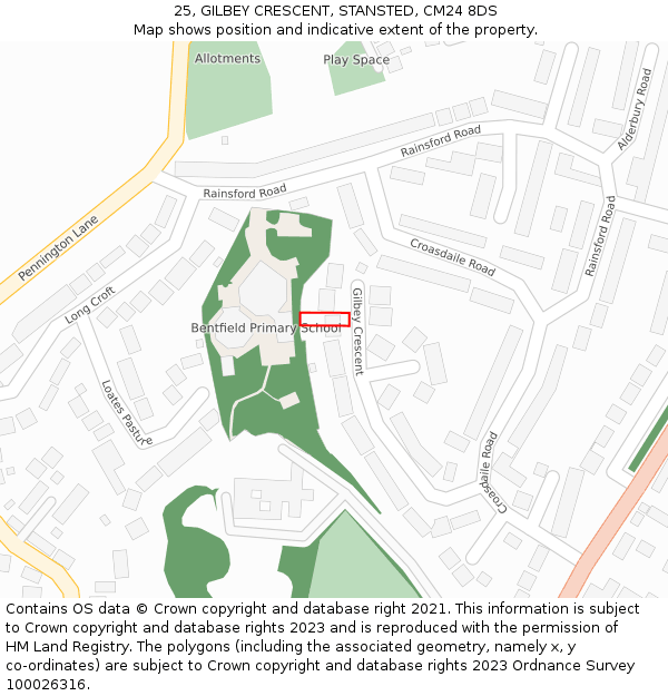 25, GILBEY CRESCENT, STANSTED, CM24 8DS: Location map and indicative extent of plot