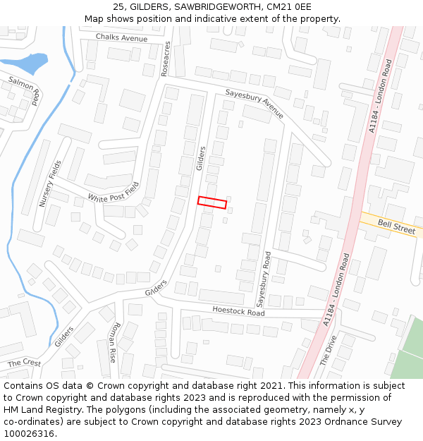 25, GILDERS, SAWBRIDGEWORTH, CM21 0EE: Location map and indicative extent of plot