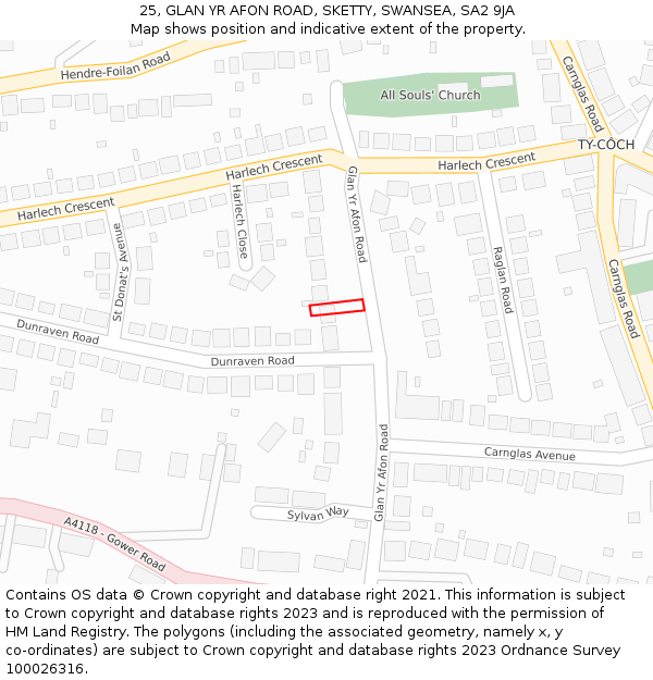 25, GLAN YR AFON ROAD, SKETTY, SWANSEA, SA2 9JA: Location map and indicative extent of plot