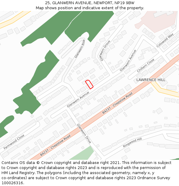 25, GLANWERN AVENUE, NEWPORT, NP19 9BW: Location map and indicative extent of plot