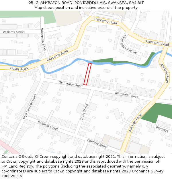 25, GLANYRAFON ROAD, PONTARDDULAIS, SWANSEA, SA4 8LT: Location map and indicative extent of plot