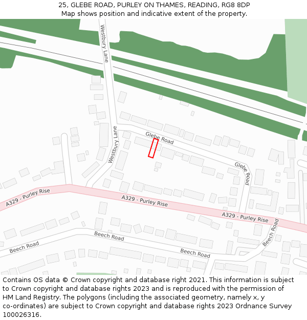 25, GLEBE ROAD, PURLEY ON THAMES, READING, RG8 8DP: Location map and indicative extent of plot