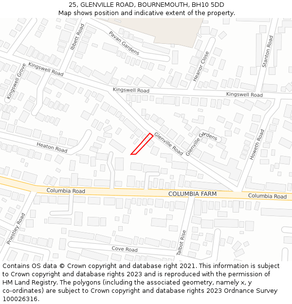 25, GLENVILLE ROAD, BOURNEMOUTH, BH10 5DD: Location map and indicative extent of plot