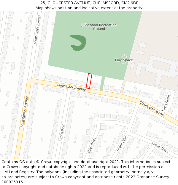 25, GLOUCESTER AVENUE, CHELMSFORD, CM2 9DP: Location map and indicative extent of plot