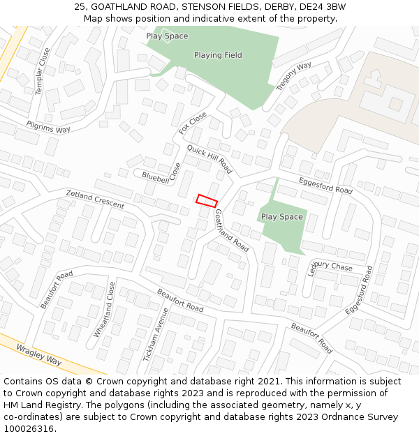 25, GOATHLAND ROAD, STENSON FIELDS, DERBY, DE24 3BW: Location map and indicative extent of plot