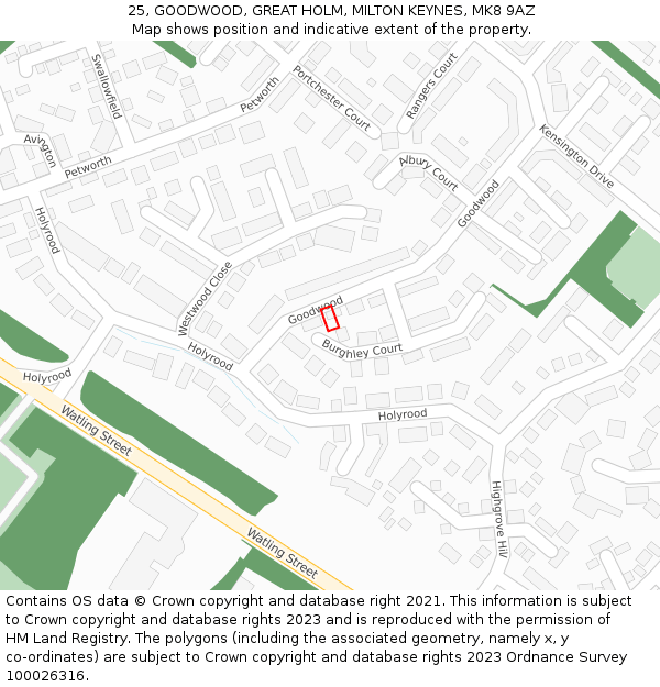 25, GOODWOOD, GREAT HOLM, MILTON KEYNES, MK8 9AZ: Location map and indicative extent of plot