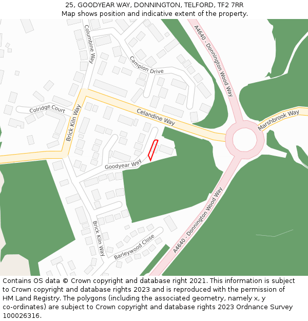 25, GOODYEAR WAY, DONNINGTON, TELFORD, TF2 7RR: Location map and indicative extent of plot