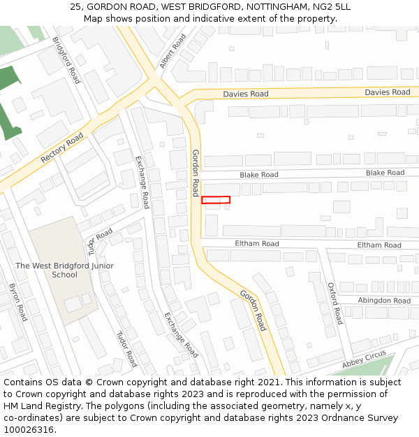 25, GORDON ROAD, WEST BRIDGFORD, NOTTINGHAM, NG2 5LL: Location map and indicative extent of plot