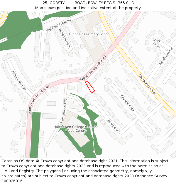 25, GORSTY HILL ROAD, ROWLEY REGIS, B65 0HD: Location map and indicative extent of plot