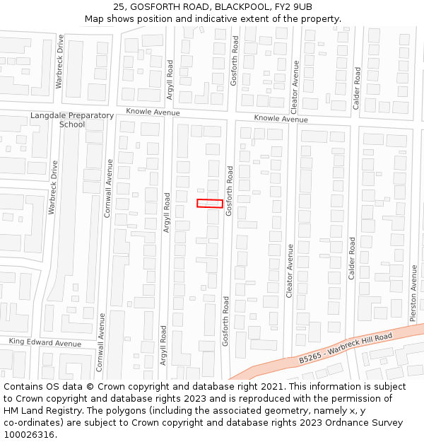 25, GOSFORTH ROAD, BLACKPOOL, FY2 9UB: Location map and indicative extent of plot