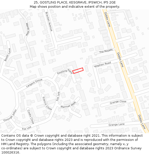 25, GOSTLING PLACE, KESGRAVE, IPSWICH, IP5 2GE: Location map and indicative extent of plot