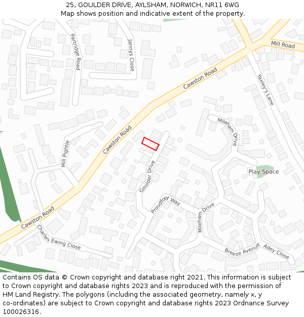 25, GOULDER DRIVE, AYLSHAM, NORWICH, NR11 6WG: Location map and indicative extent of plot