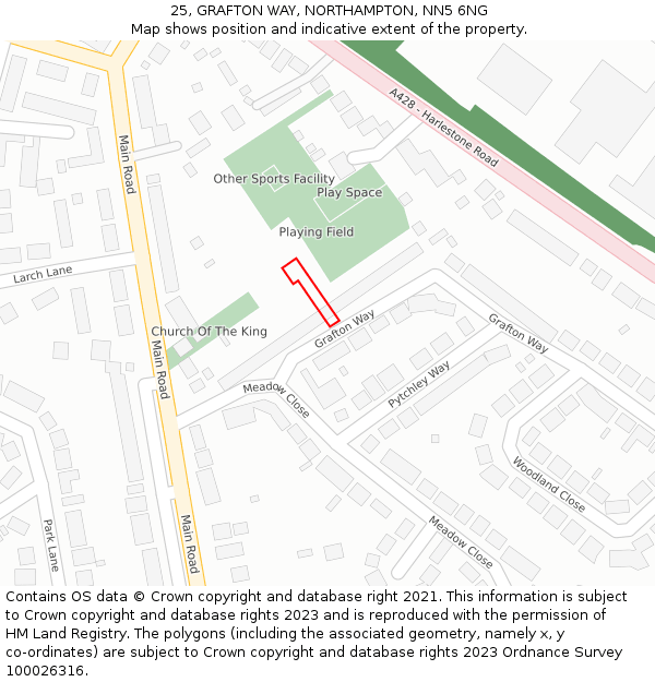 25, GRAFTON WAY, NORTHAMPTON, NN5 6NG: Location map and indicative extent of plot