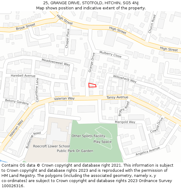 25, GRANGE DRIVE, STOTFOLD, HITCHIN, SG5 4NJ: Location map and indicative extent of plot