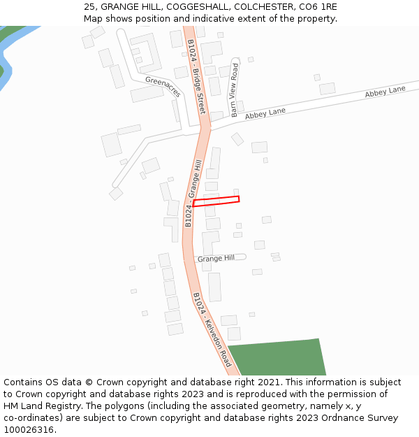 25, GRANGE HILL, COGGESHALL, COLCHESTER, CO6 1RE: Location map and indicative extent of plot