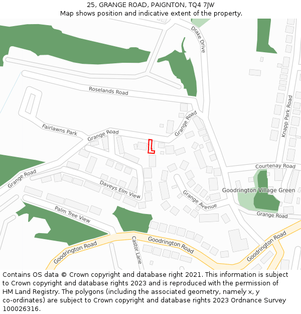 25, GRANGE ROAD, PAIGNTON, TQ4 7JW: Location map and indicative extent of plot