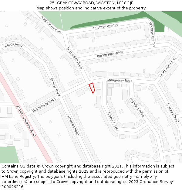 25, GRANGEWAY ROAD, WIGSTON, LE18 1JF: Location map and indicative extent of plot