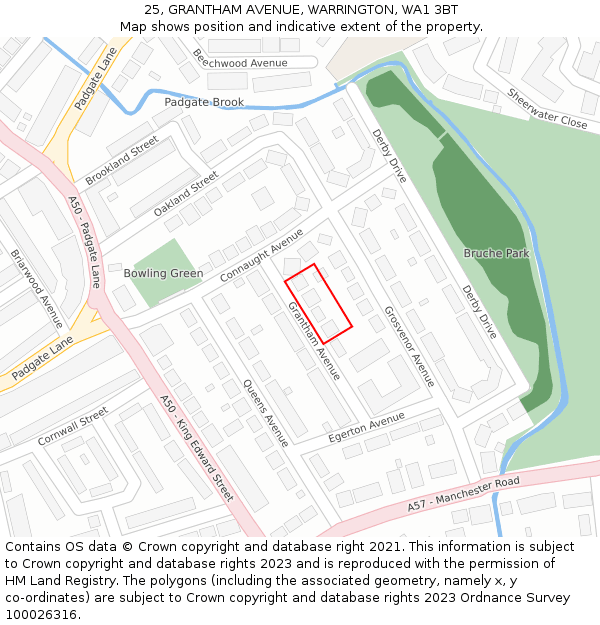 25, GRANTHAM AVENUE, WARRINGTON, WA1 3BT: Location map and indicative extent of plot