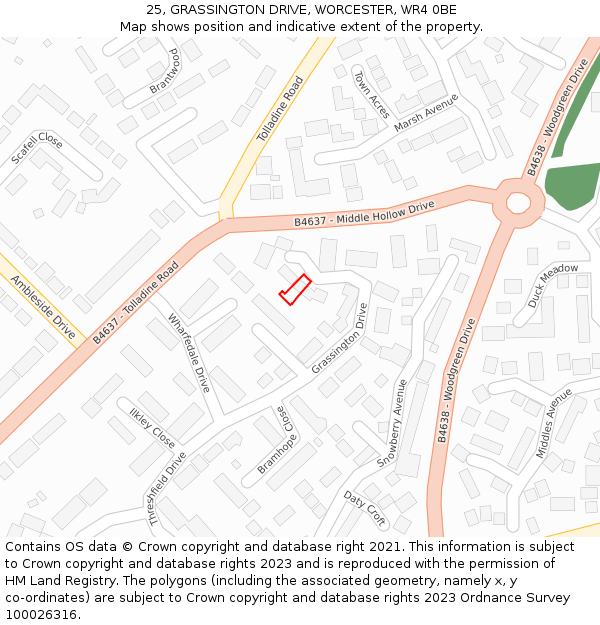 25, GRASSINGTON DRIVE, WORCESTER, WR4 0BE: Location map and indicative extent of plot