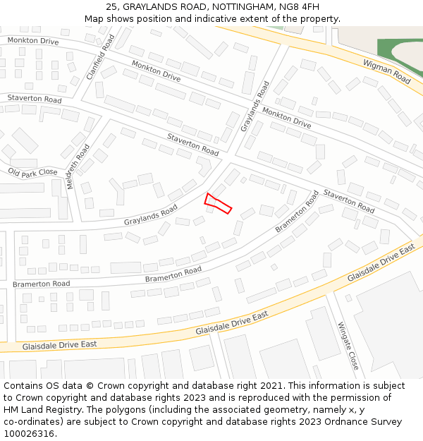 25, GRAYLANDS ROAD, NOTTINGHAM, NG8 4FH: Location map and indicative extent of plot