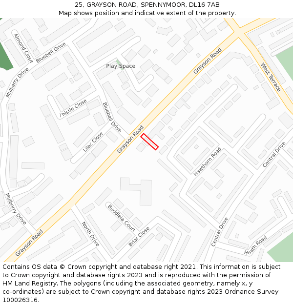 25, GRAYSON ROAD, SPENNYMOOR, DL16 7AB: Location map and indicative extent of plot