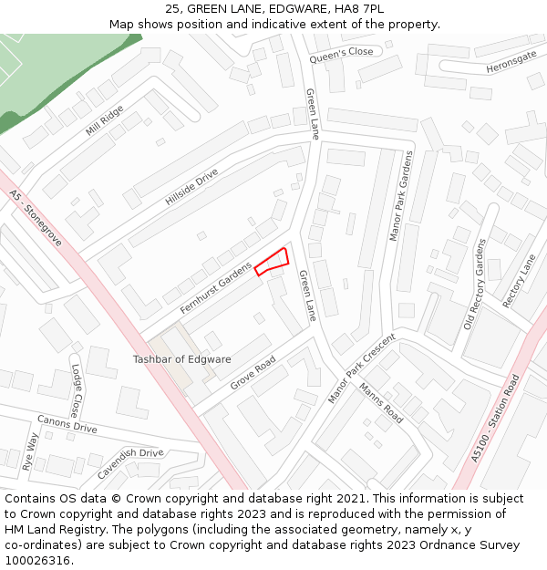 25, GREEN LANE, EDGWARE, HA8 7PL: Location map and indicative extent of plot