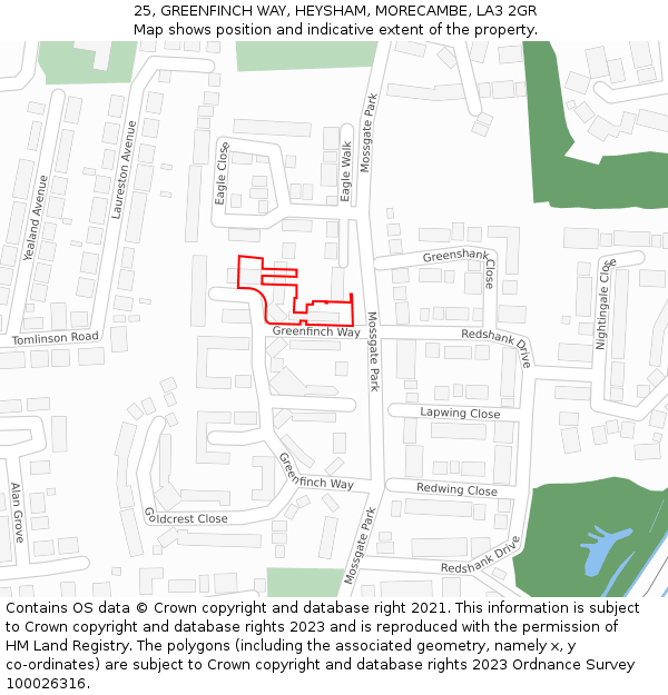 25, GREENFINCH WAY, HEYSHAM, MORECAMBE, LA3 2GR: Location map and indicative extent of plot