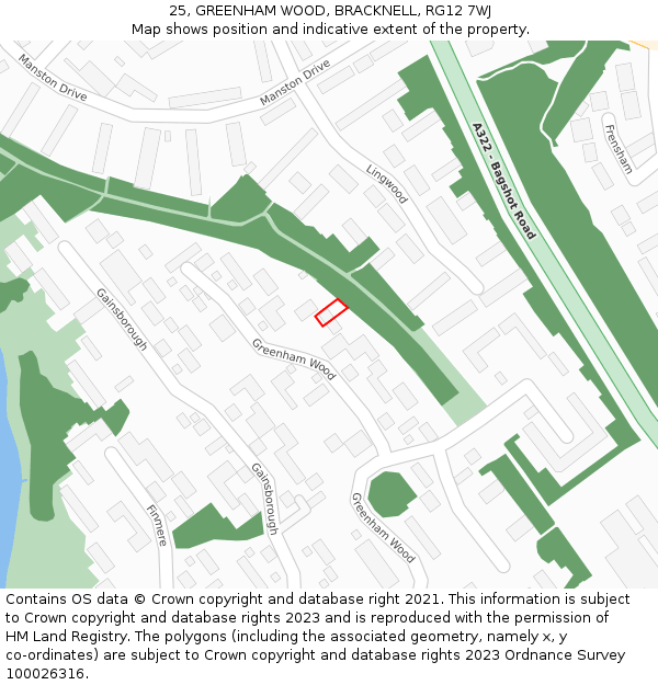 25, GREENHAM WOOD, BRACKNELL, RG12 7WJ: Location map and indicative extent of plot