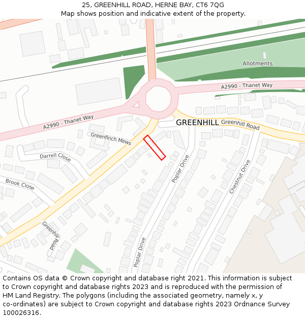 25, GREENHILL ROAD, HERNE BAY, CT6 7QG: Location map and indicative extent of plot