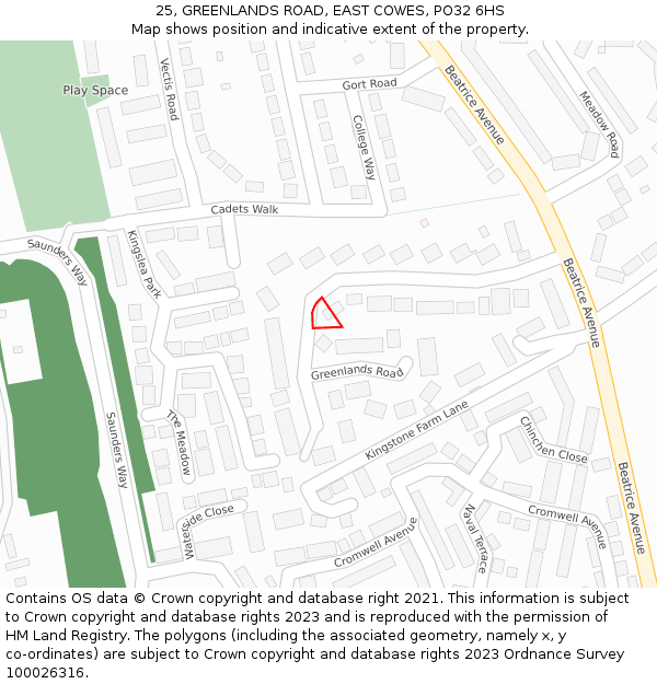 25, GREENLANDS ROAD, EAST COWES, PO32 6HS: Location map and indicative extent of plot