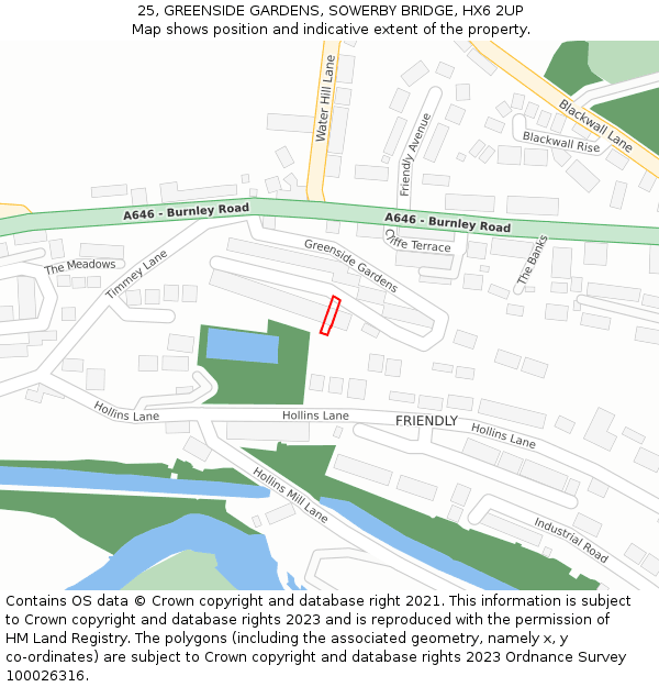 25, GREENSIDE GARDENS, SOWERBY BRIDGE, HX6 2UP: Location map and indicative extent of plot