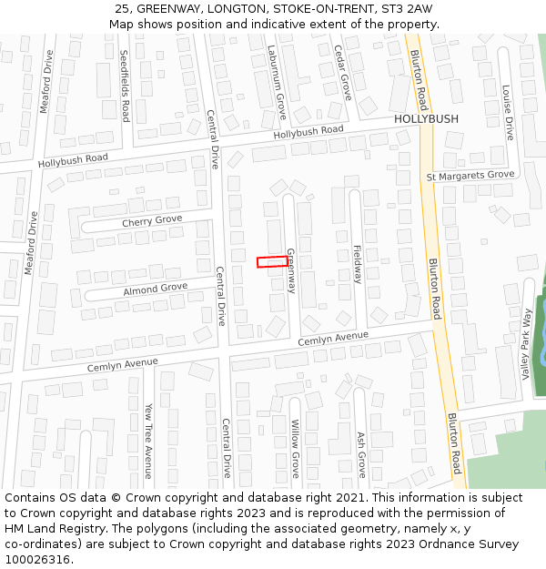 25, GREENWAY, LONGTON, STOKE-ON-TRENT, ST3 2AW: Location map and indicative extent of plot