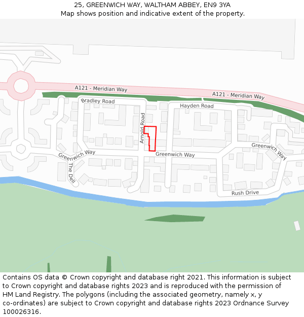 25, GREENWICH WAY, WALTHAM ABBEY, EN9 3YA: Location map and indicative extent of plot