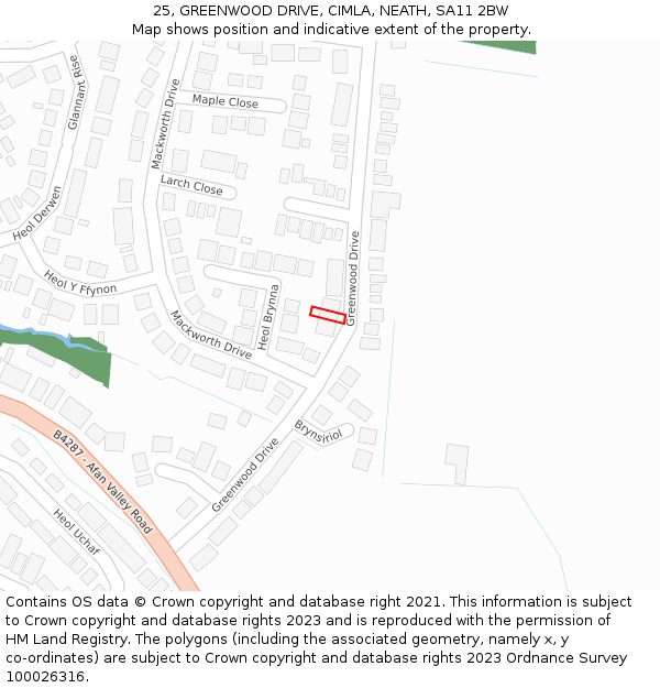 25, GREENWOOD DRIVE, CIMLA, NEATH, SA11 2BW: Location map and indicative extent of plot