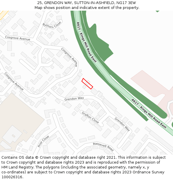 25, GRENDON WAY, SUTTON-IN-ASHFIELD, NG17 3EW: Location map and indicative extent of plot