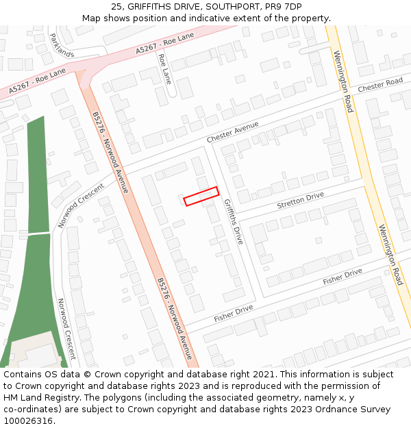 25, GRIFFITHS DRIVE, SOUTHPORT, PR9 7DP: Location map and indicative extent of plot