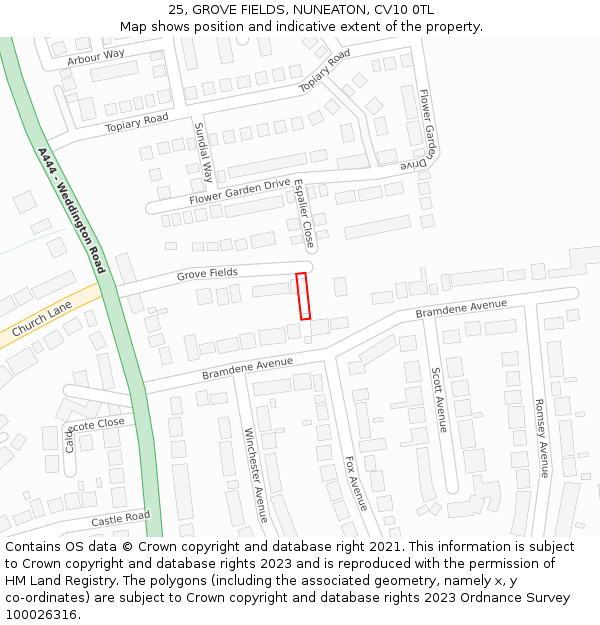 25, GROVE FIELDS, NUNEATON, CV10 0TL: Location map and indicative extent of plot