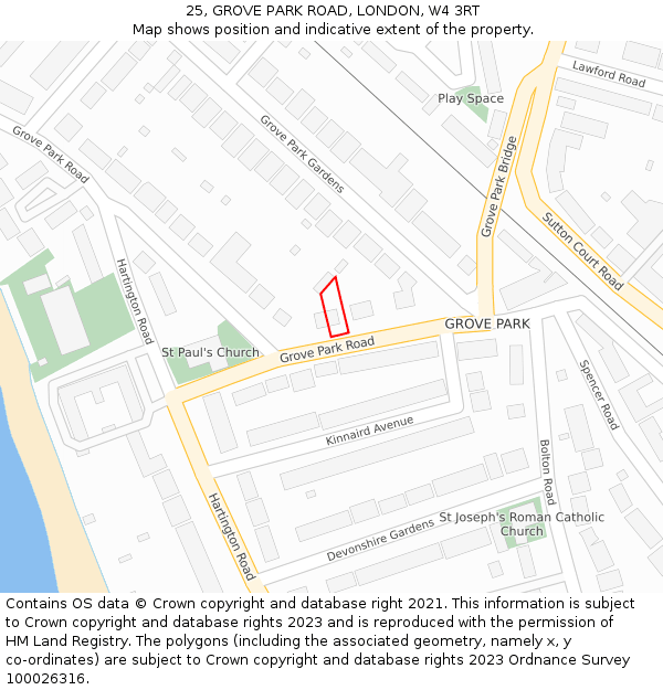 25, GROVE PARK ROAD, LONDON, W4 3RT: Location map and indicative extent of plot