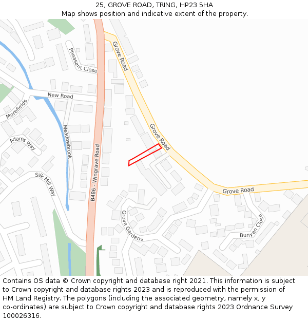 25, GROVE ROAD, TRING, HP23 5HA: Location map and indicative extent of plot