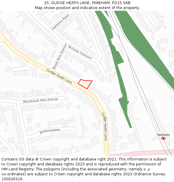 25, GUDGE HEATH LANE, FAREHAM, PO15 5AB: Location map and indicative extent of plot